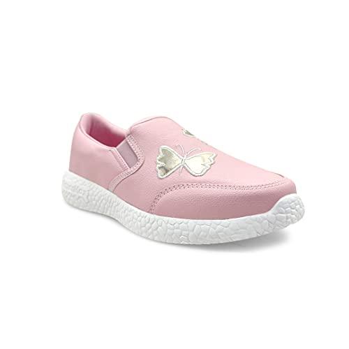 kazarmax women pink gold butterfly embroidered slip-on sneakers - 5 uk