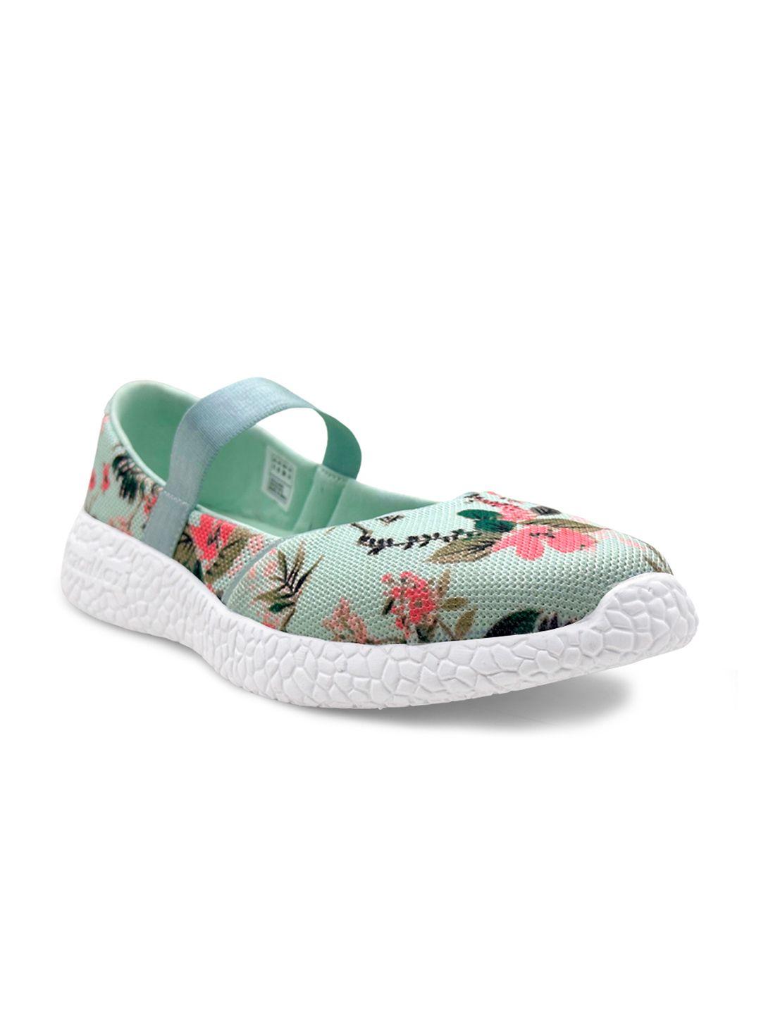 kazarmax women sea green & peach-coloured floral print slip-on sneakers