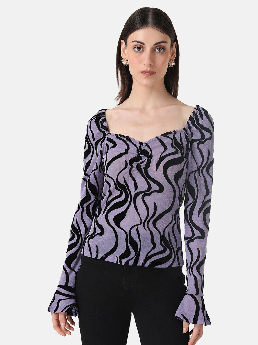 kazo abstract printed sweetheart neck bell sleeves top