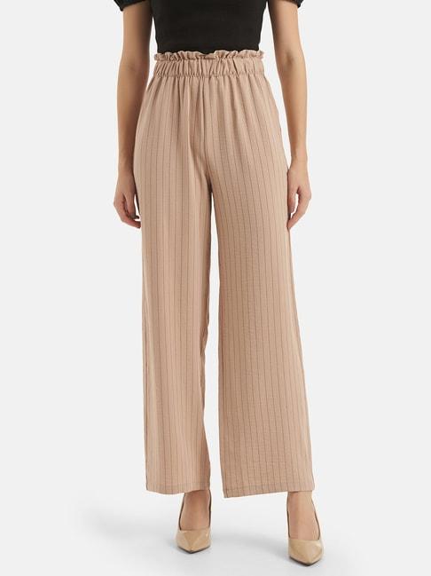 kazo beige striped relaxed fit high rise pants