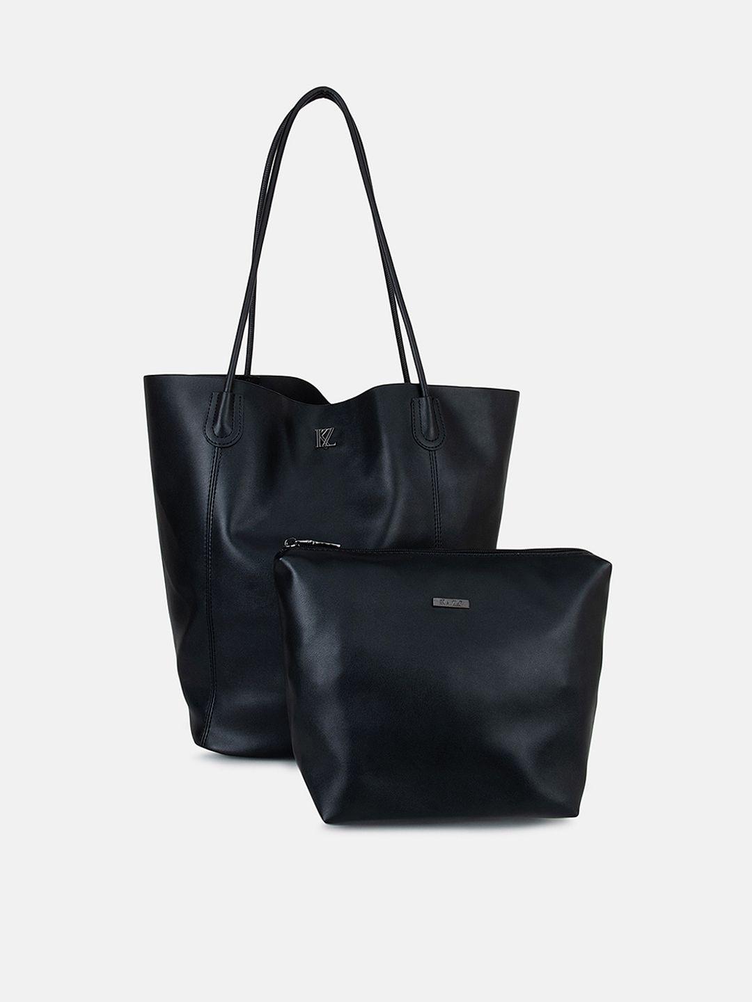 kazo black pu oversized shopper tote bag