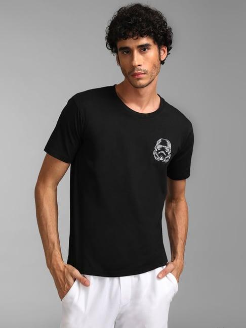 kazo black regular fit printed crew t-shirt