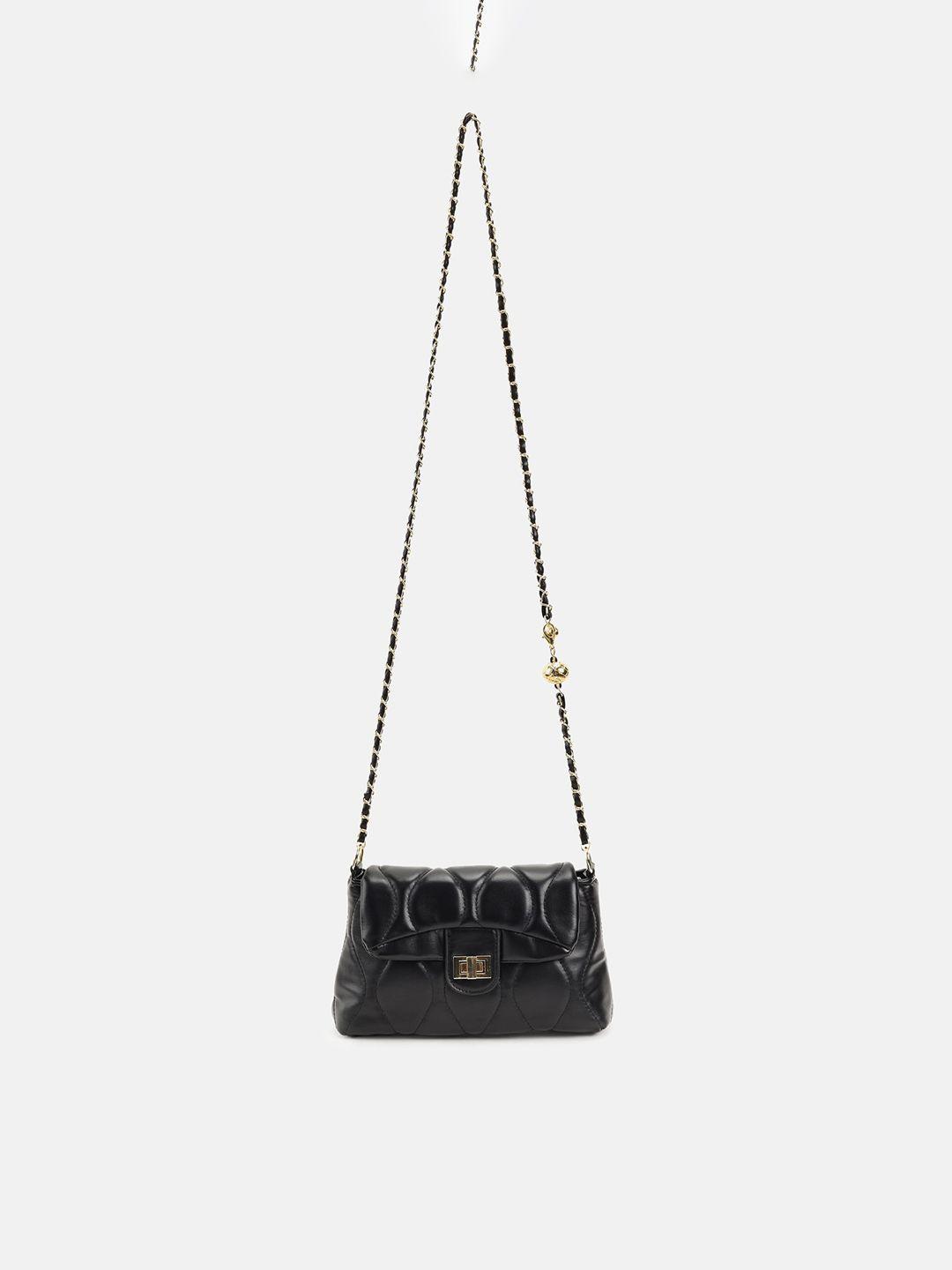kazo black structured sling bag with quilted