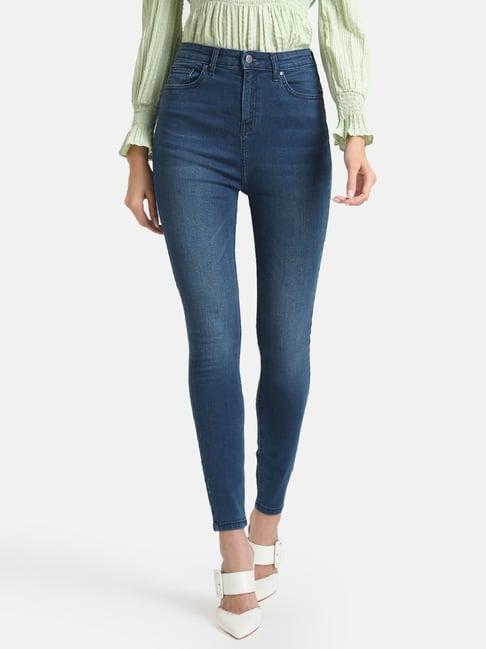 kazo blue fitted high rise jeans