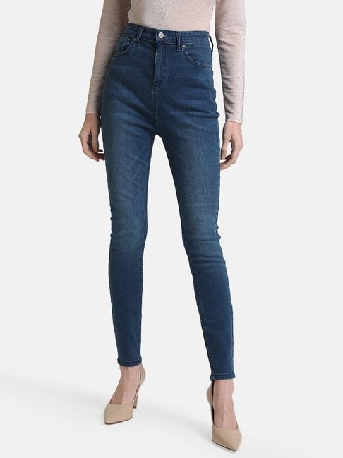 kazo blue fitted high rise jeans