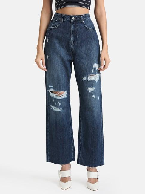 kazo blue straight fit high rise jeans