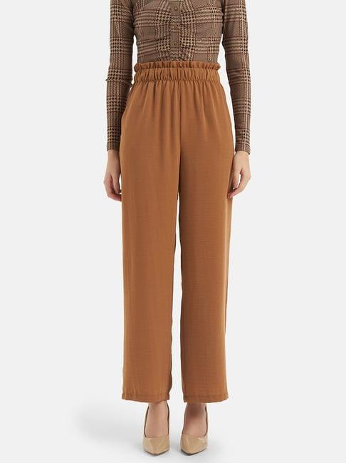 kazo brown relaxed fit high rise pants