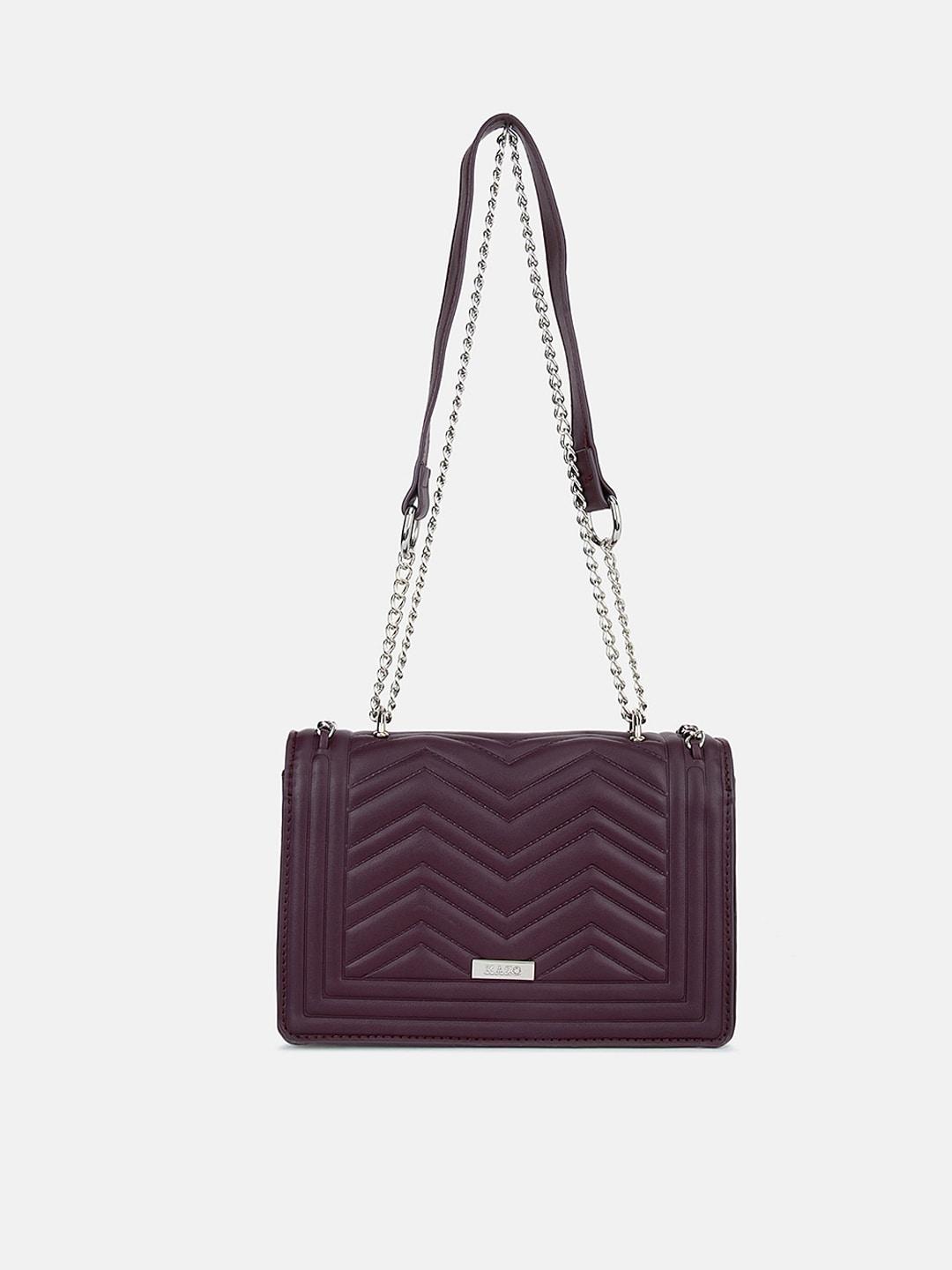 kazo burgundy textured pu structured sling bag with quilted
