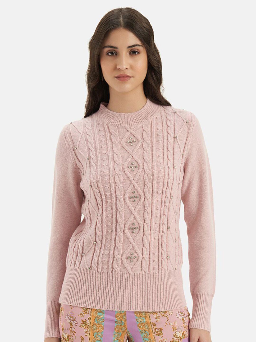 kazo cable knit self design embellished detailed pullover