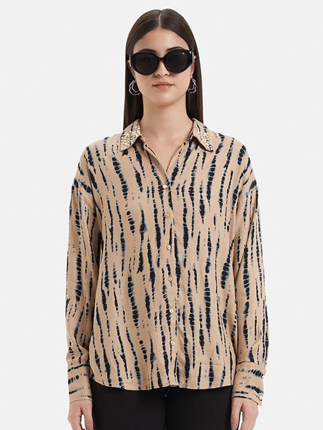 kazo classic boxy abstract printed embellished casual shirt