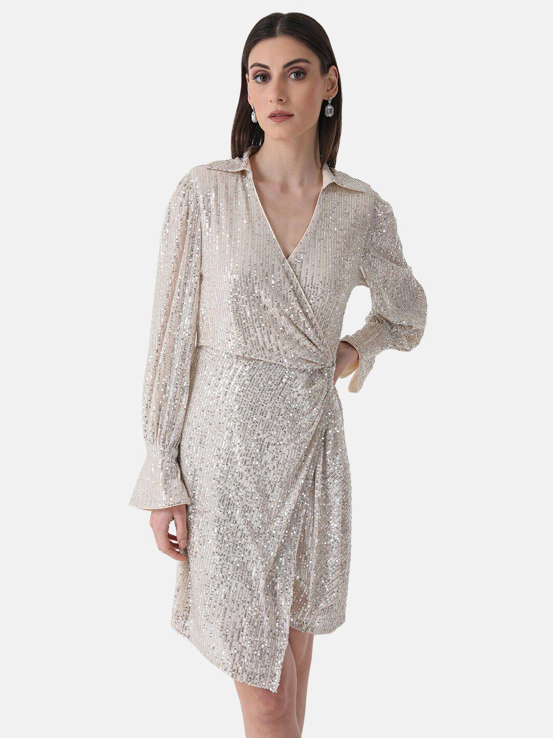 kazo embellished sequined detail asymmetric party wrap dress