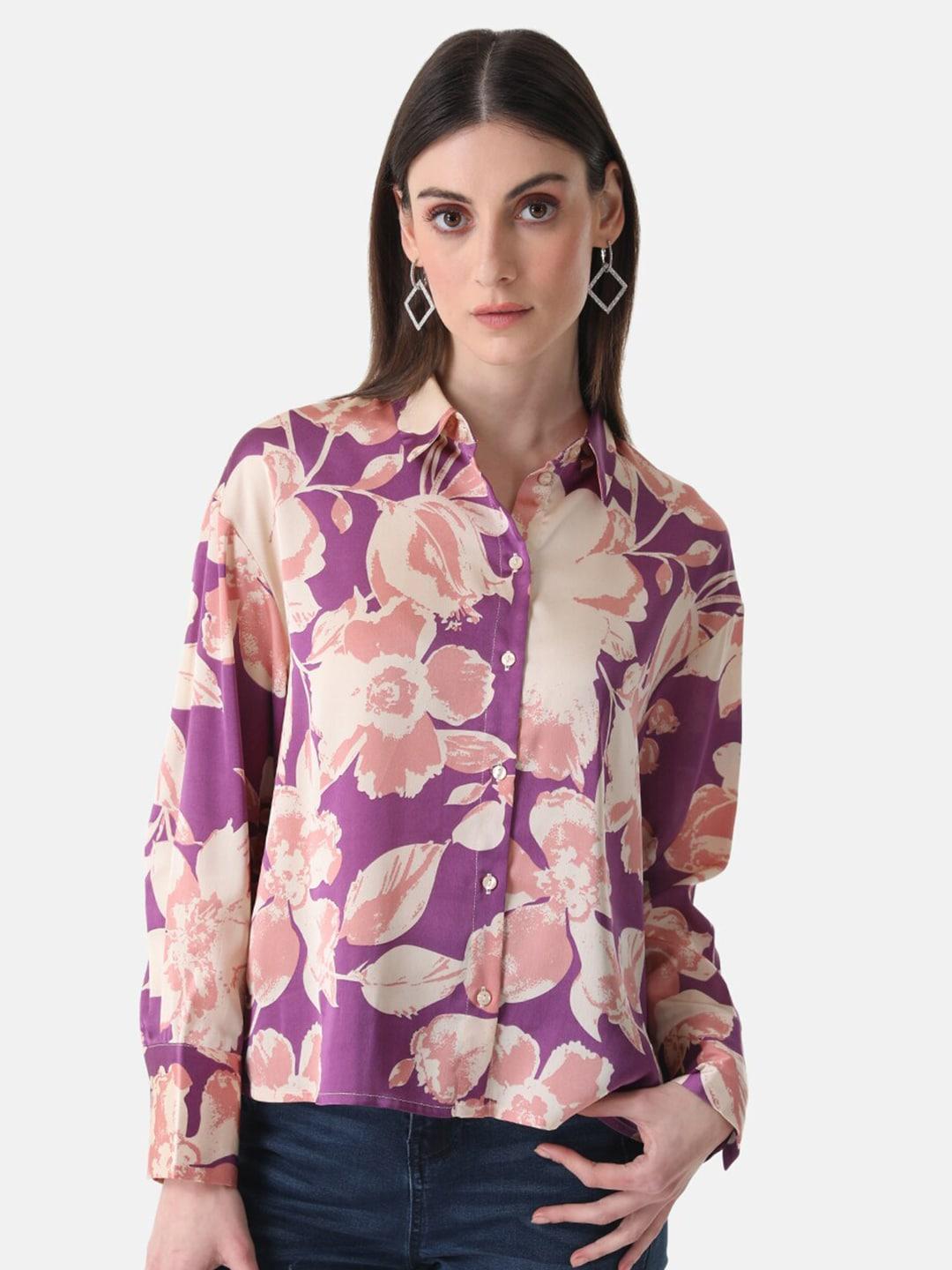 kazo floral printed drop-shoulder long sleeves casual shirt
