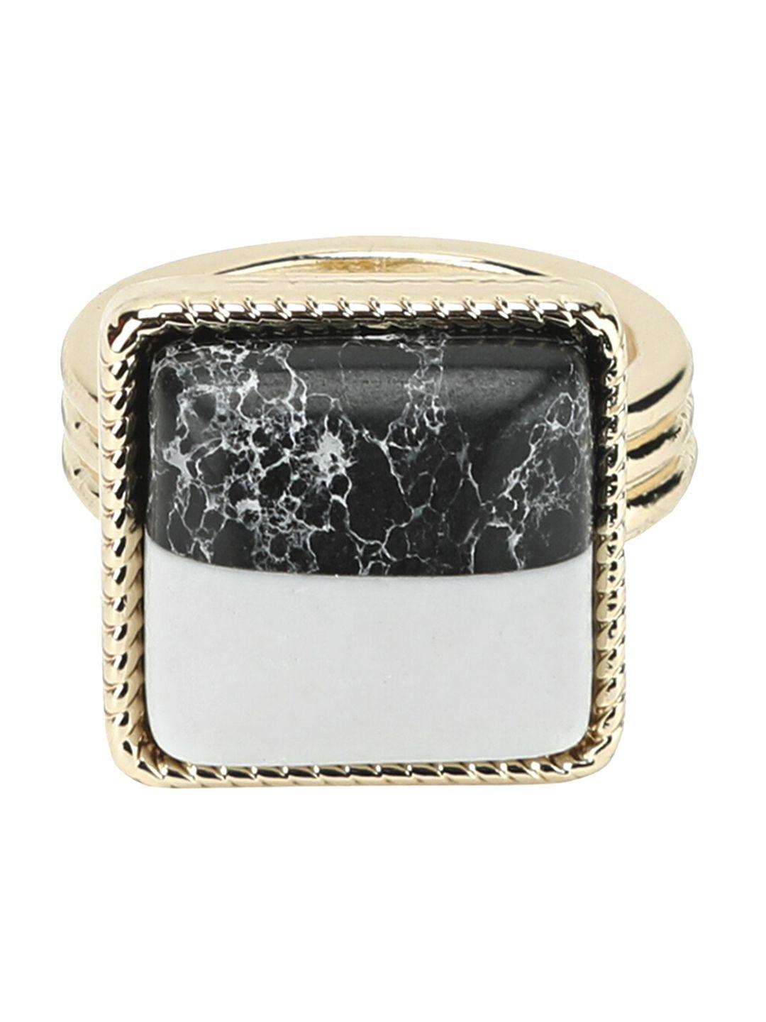kazo gold-toned & black marble stone-studded finger ring