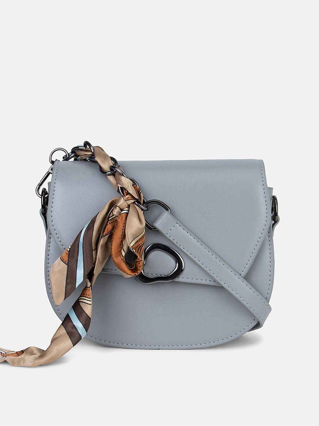kazo grey pu structured sling bag with tasselled