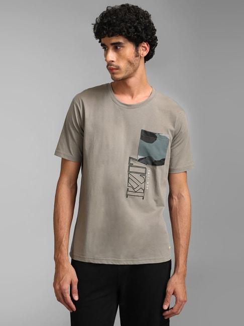 kazo grey regular fit printed crew t-shirt