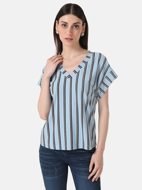 kazo light blue knitted striped top