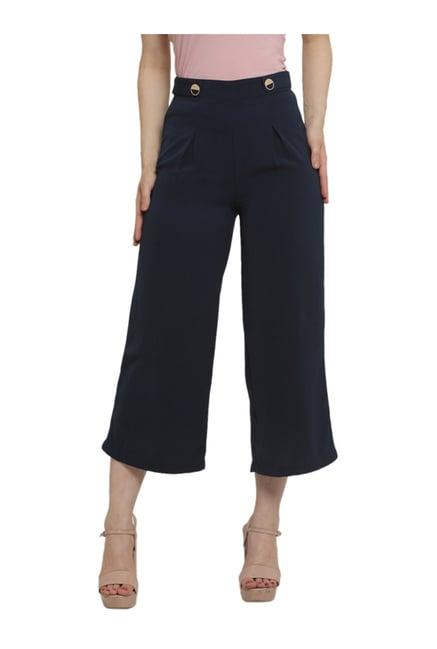 kazo navy loose fit pleated culottes