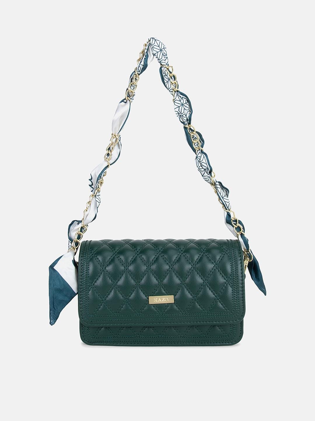 kazo olive green textured pu structured sling bag with quilted