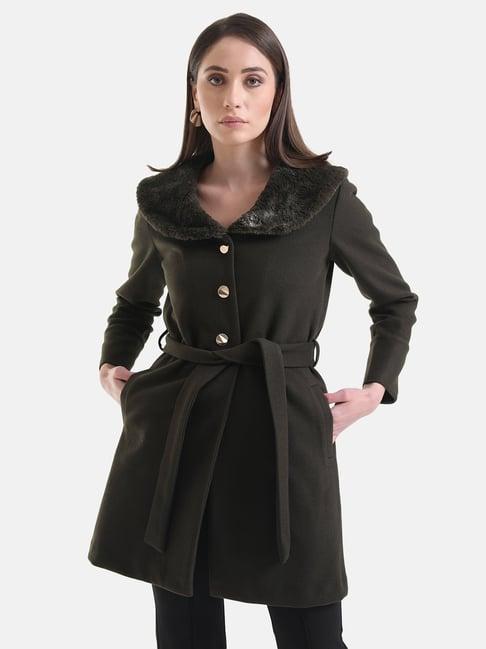 kazo overcoat with fur collar and buttons