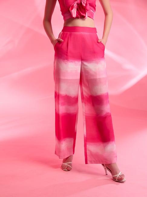 kazo pink regular fit high rise pants