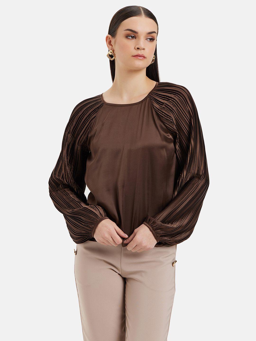 kazo puff sleeves pleated detailed satin top