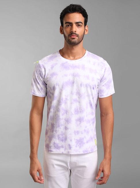 kazo purple regular fit printed crew t-shirt