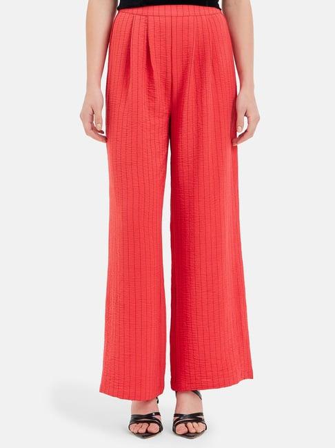 kazo red striped relaxed fit high rise trousers