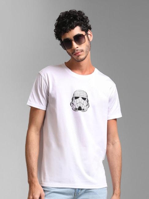 kazo white regular fit printed crew t-shirt