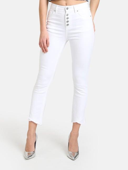 kazo white slim fit high rise jeans