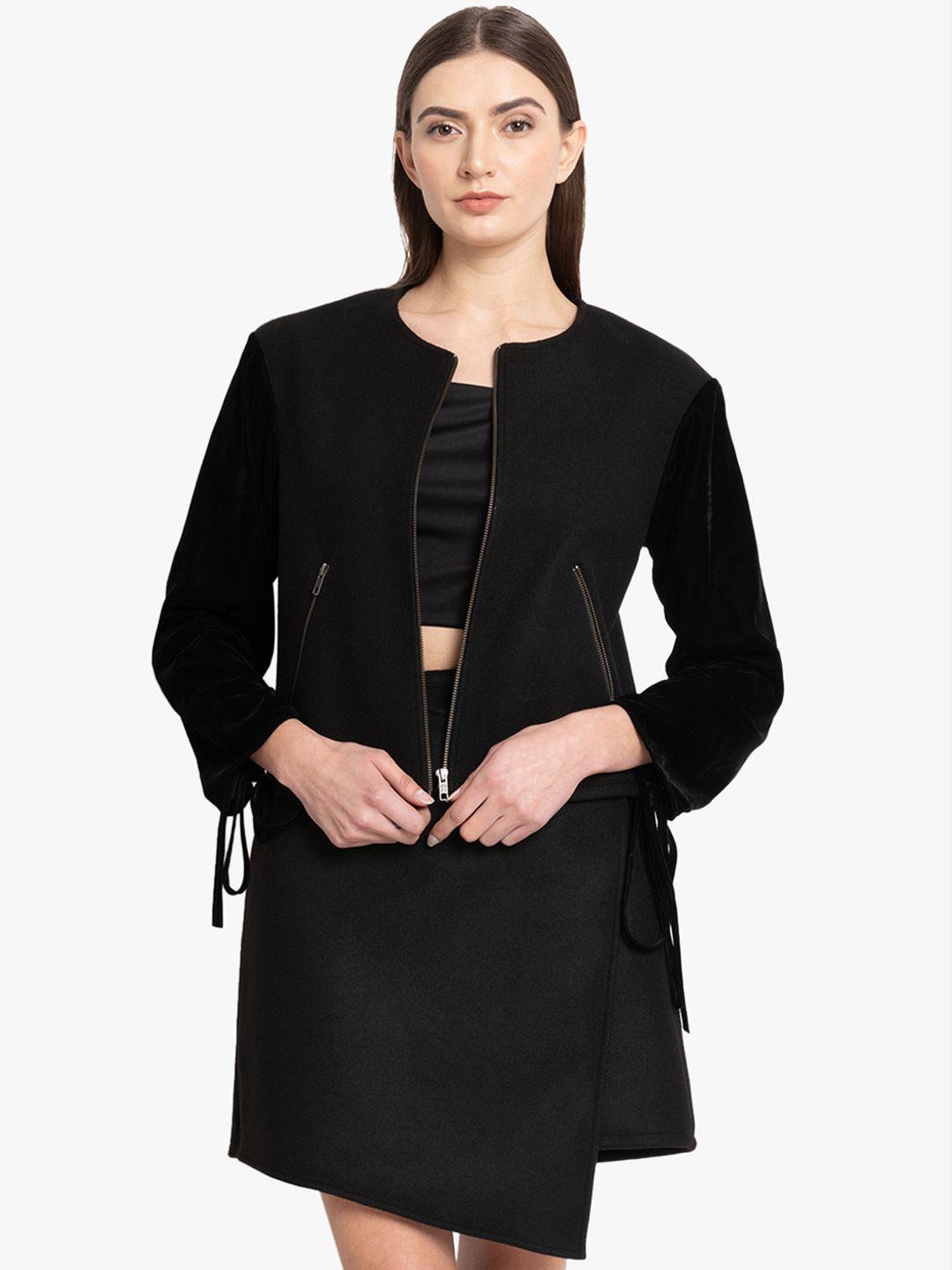 kazo women black solid tailored jacket