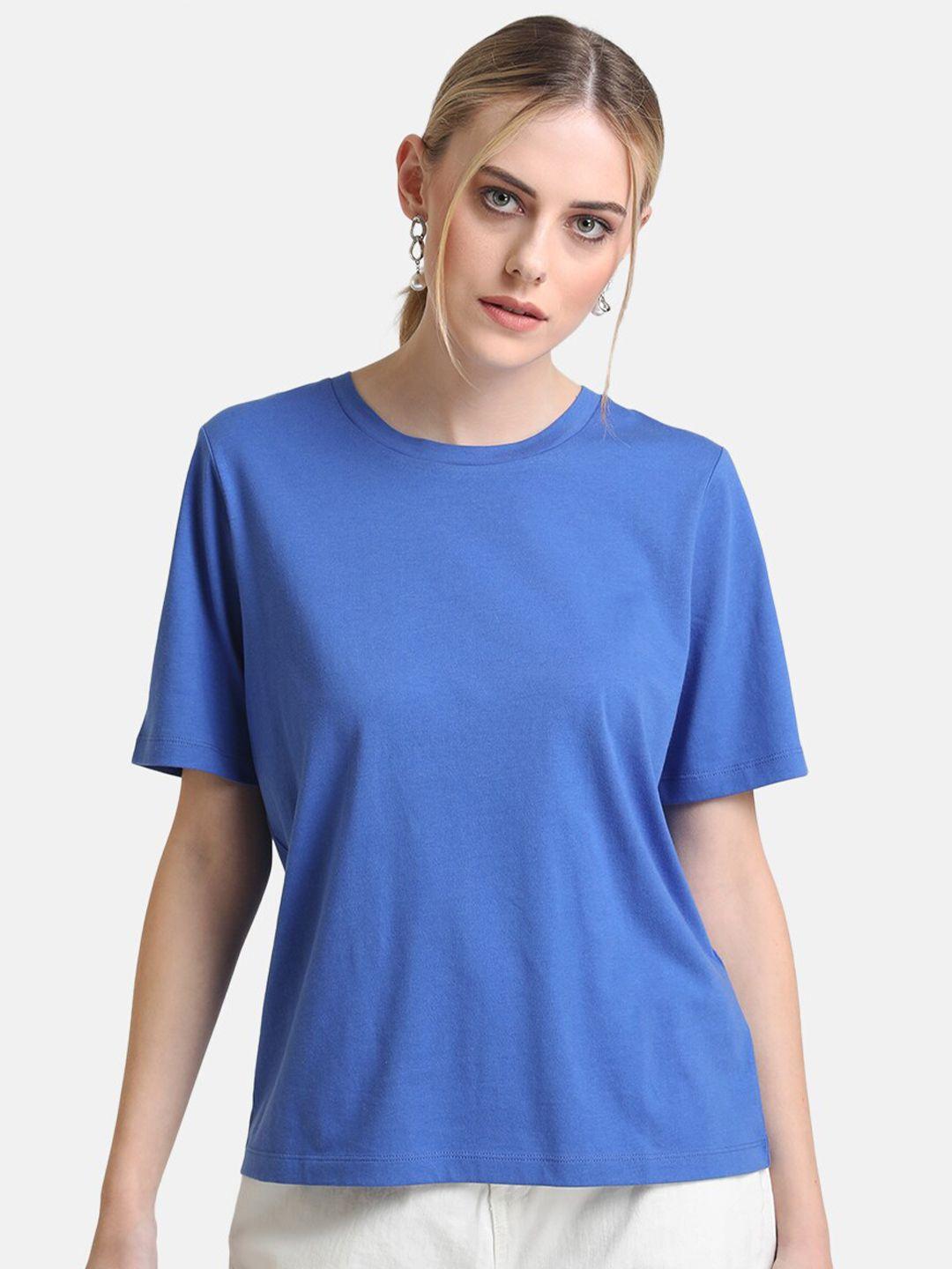 kazo women blue cotton t-shirt