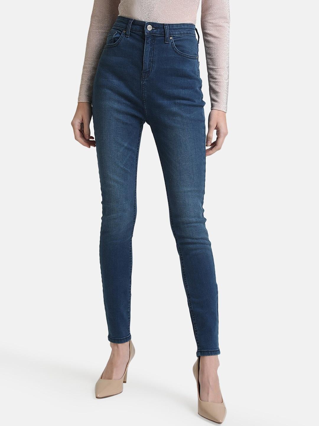 kazo women blue slim fit high-rise stretchable jeans