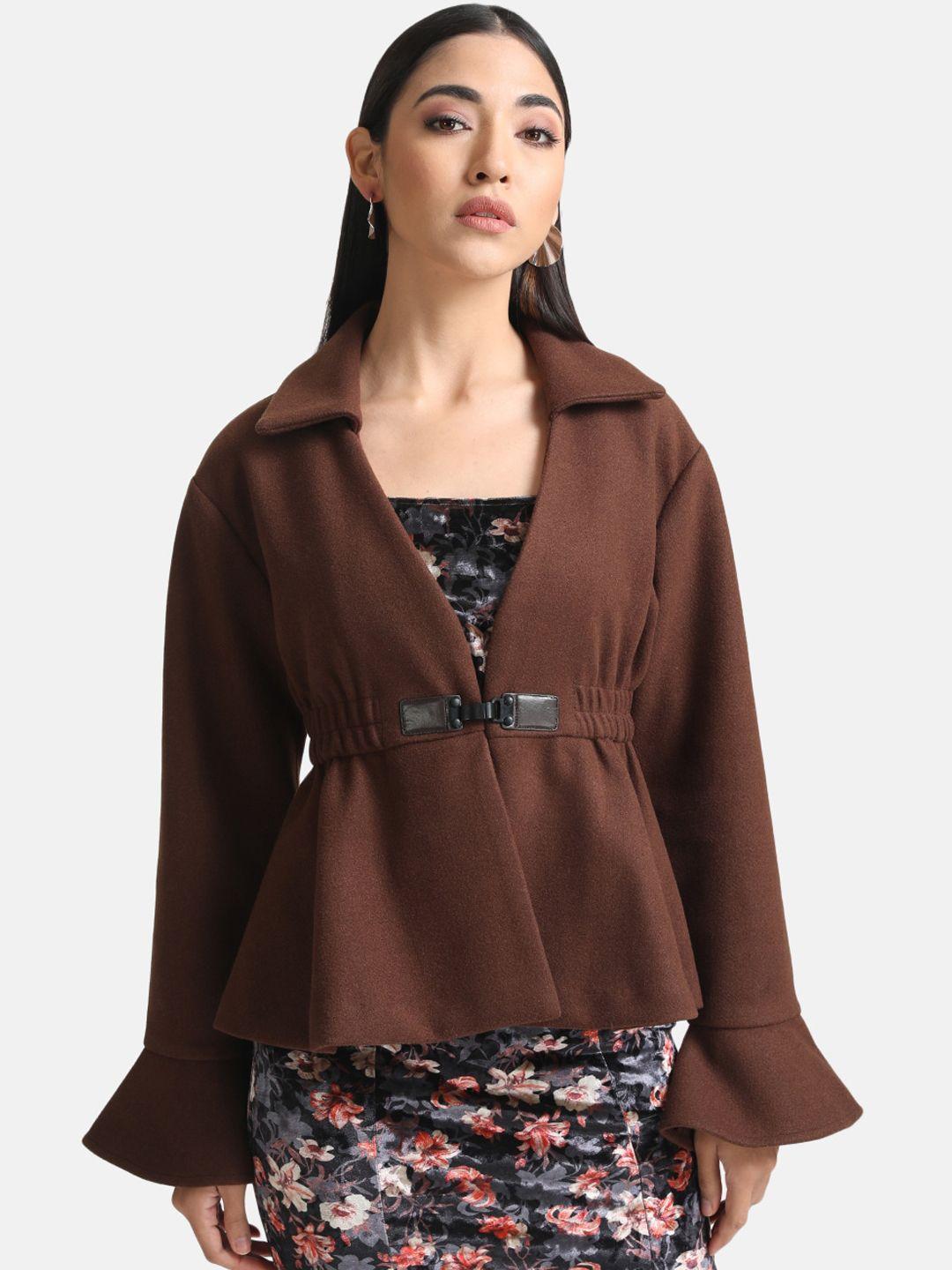 kazo women brown peplum jacket with peplum sleeves