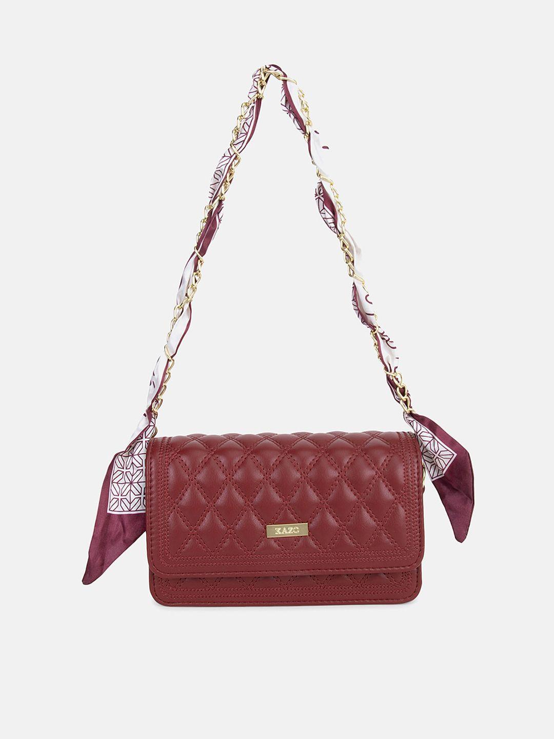 kazo women burgundy textured pu structured shoulder bag with quilted