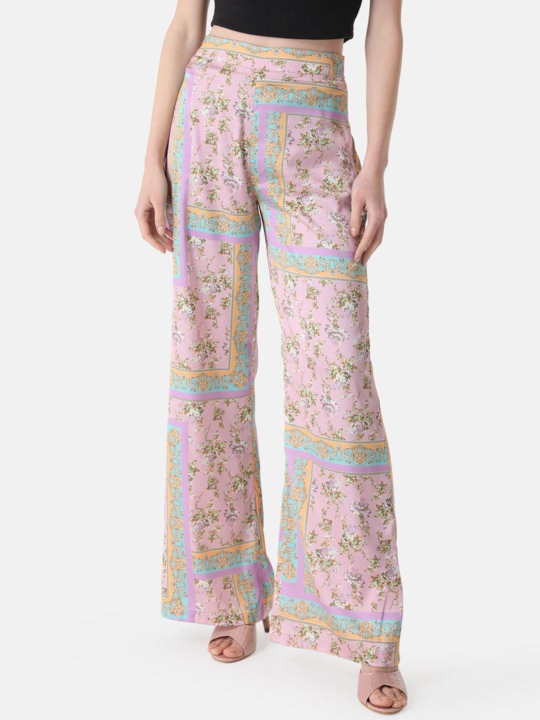 kazo women floral printed flared high-rise trousers