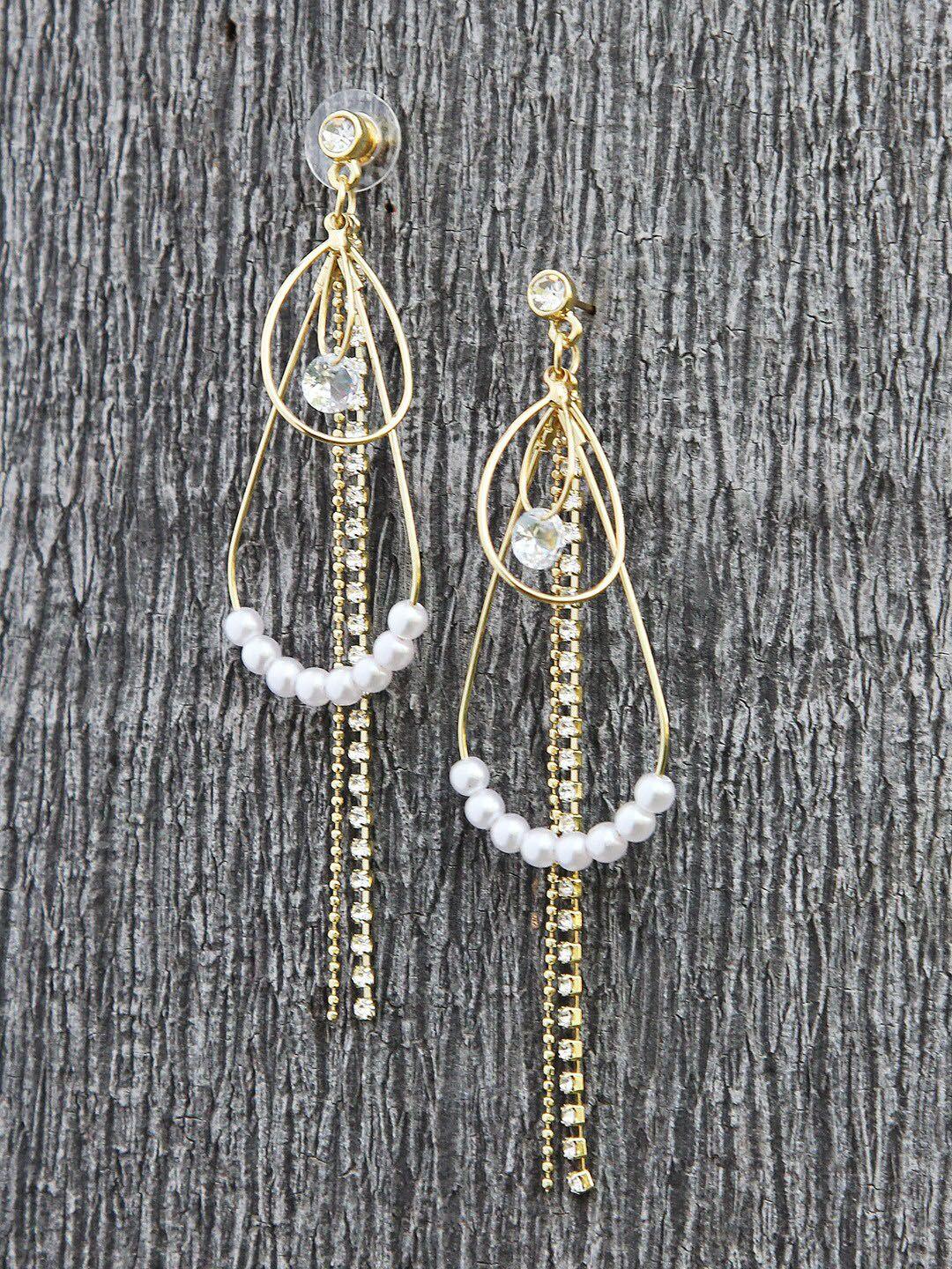 kazo women gold-toned & white beaded contemporary drop earrings