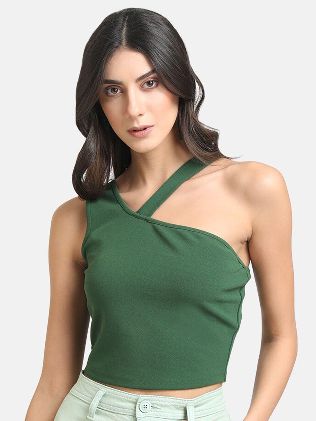 kazo women green one shoulder crop top
