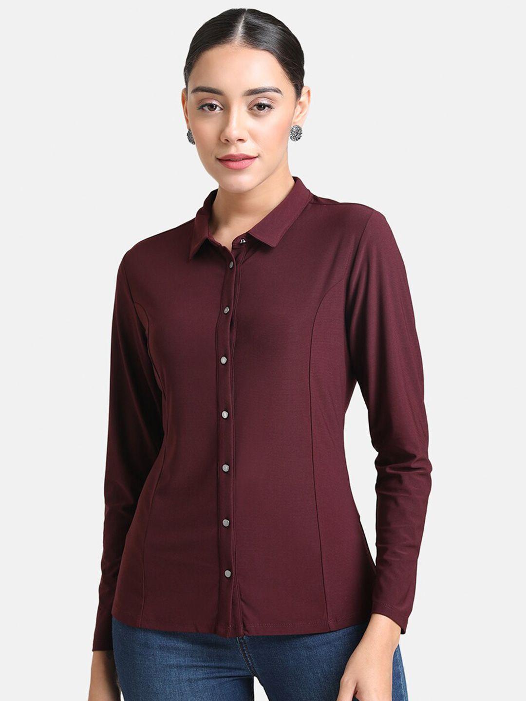 kazo women maroon stretchable formal shirt