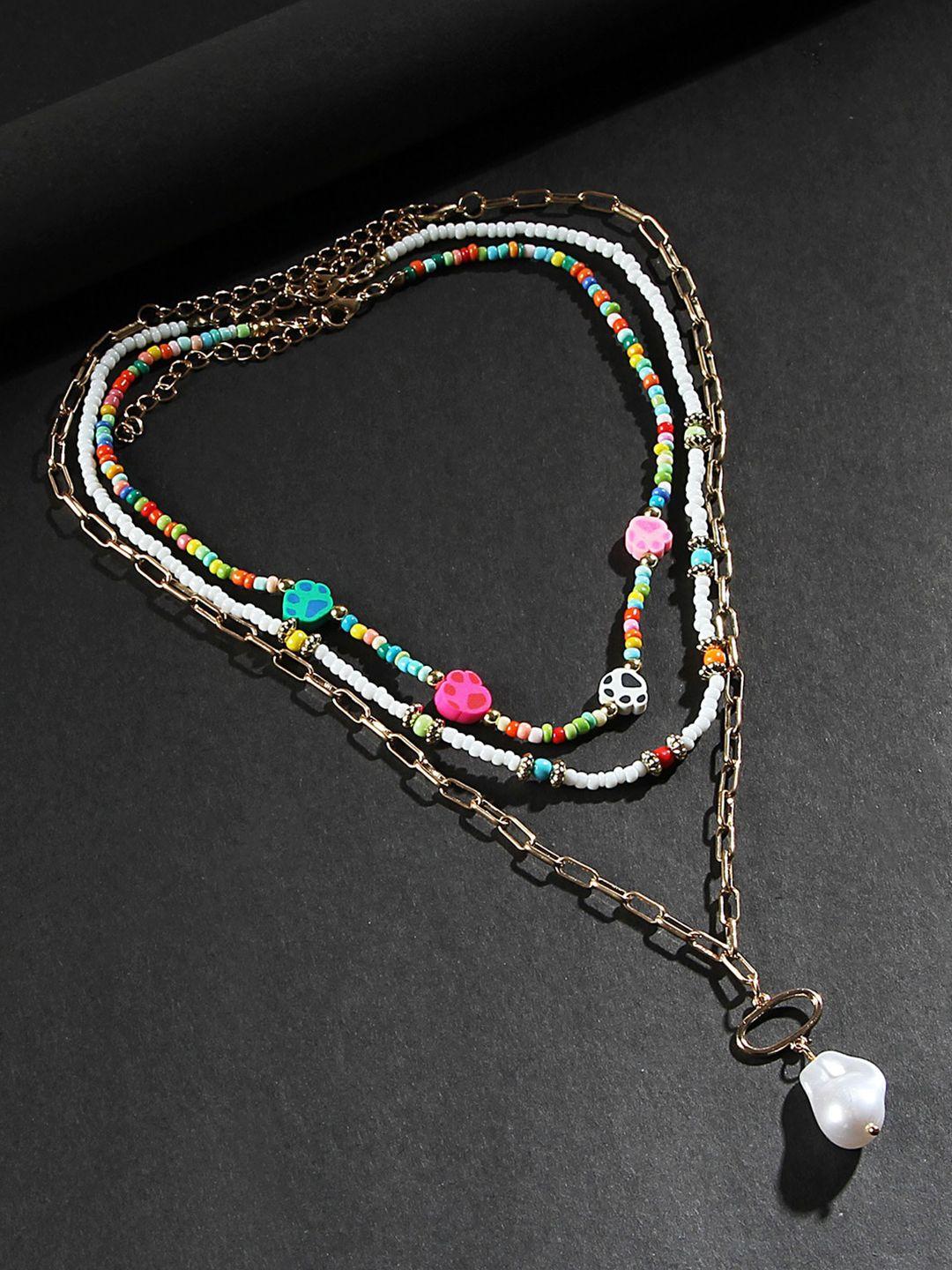 kazo women multicoloured pearl studded layered necklace
