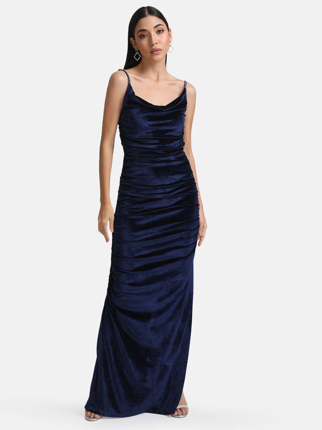 kazo women navy blue velvet maxi maxi dress