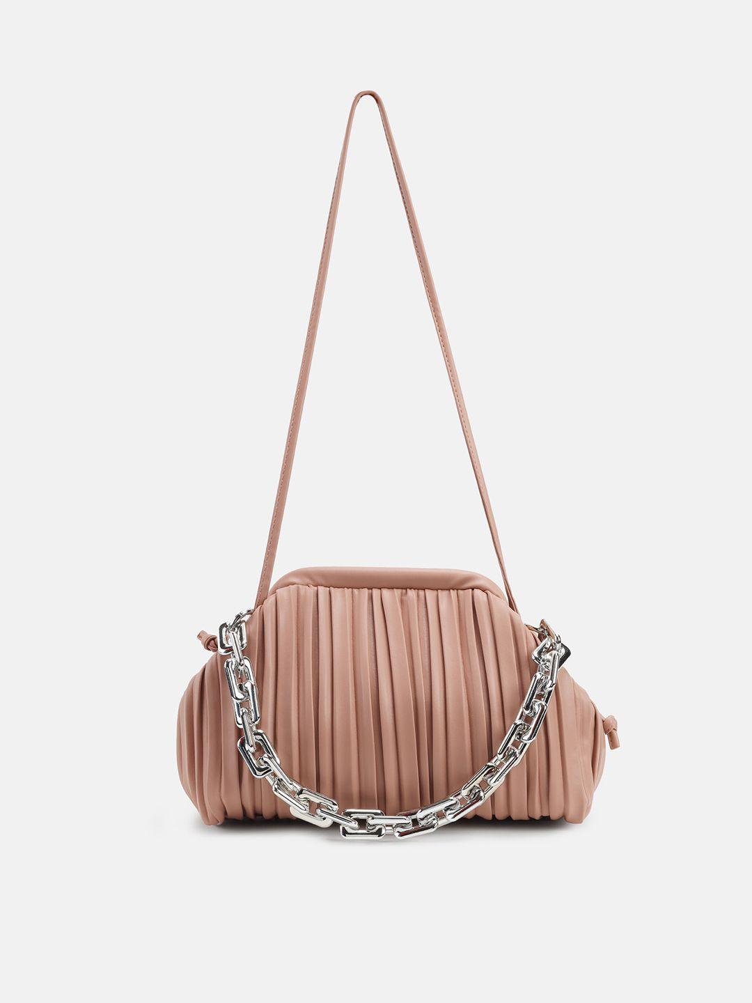kazo women pink striped pu structured handheld bag