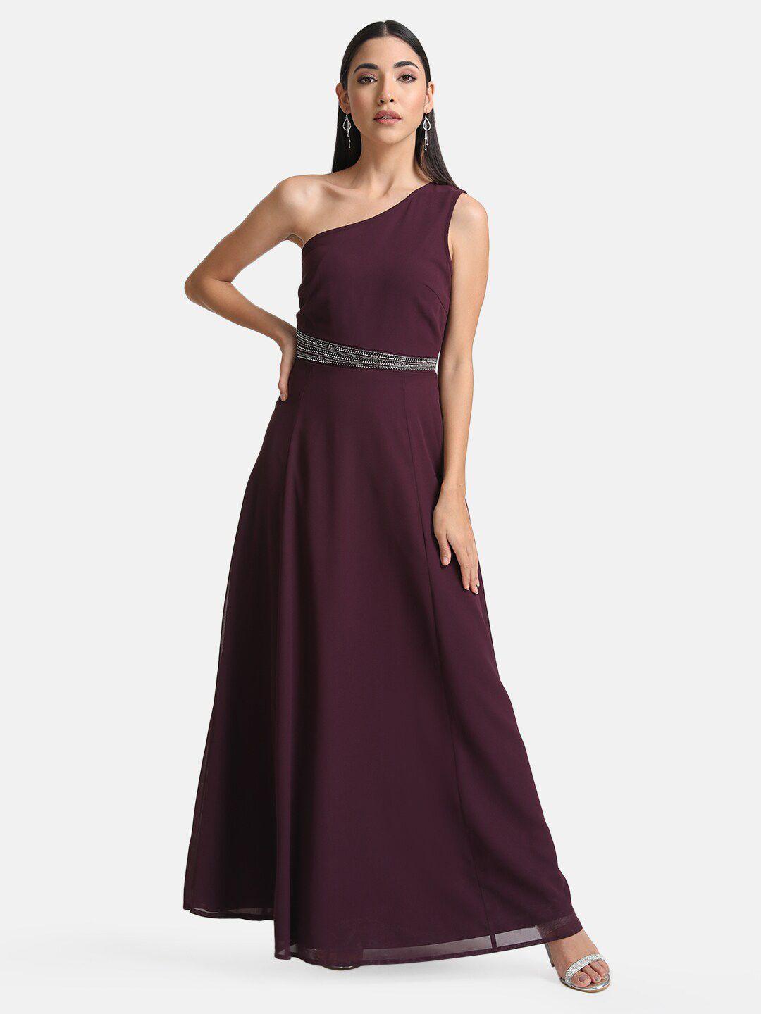 kazo women purple one shoulder georgette a-line maxi dress