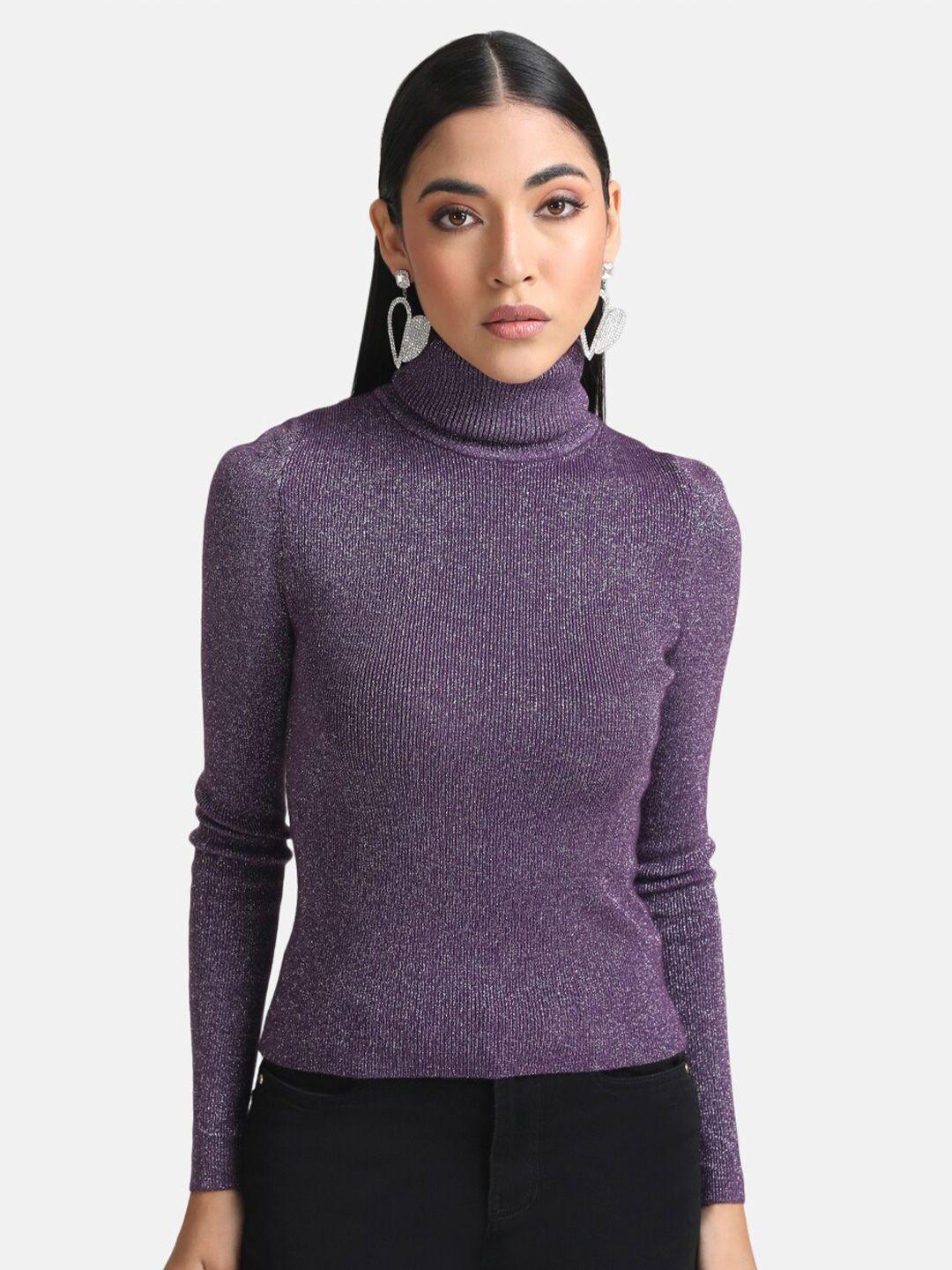 kazo women purple ribbed pullover