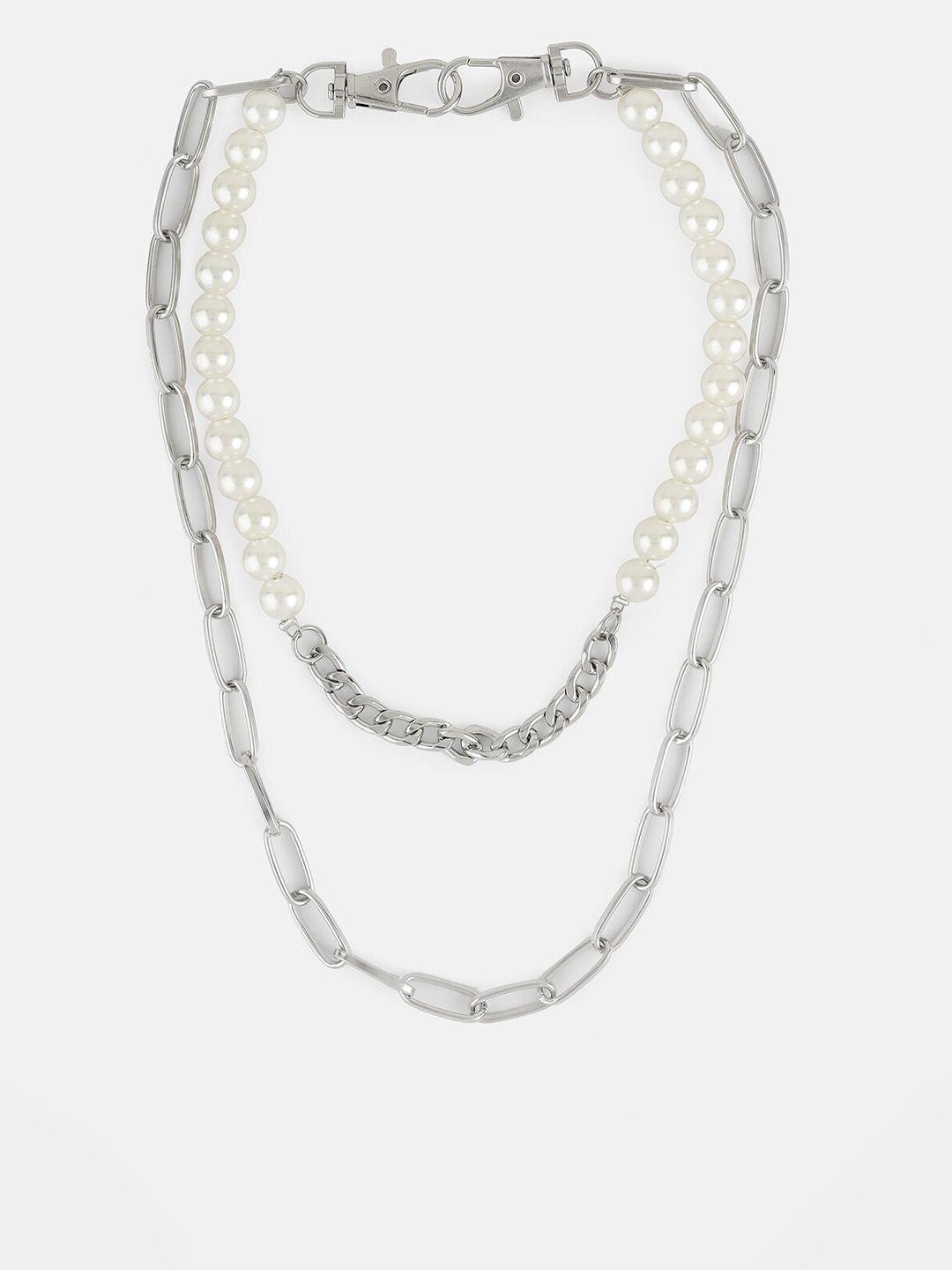 kazo women silver-plated & white pearl jeans chain