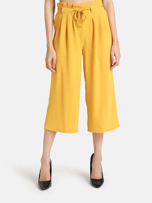 kazo yellow regular fit drawstring culottes