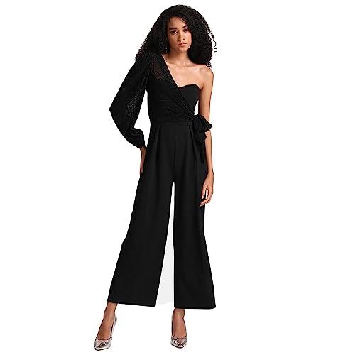 kazo abstract georgette regular fit women's regular jumpsuit (black,extra large)