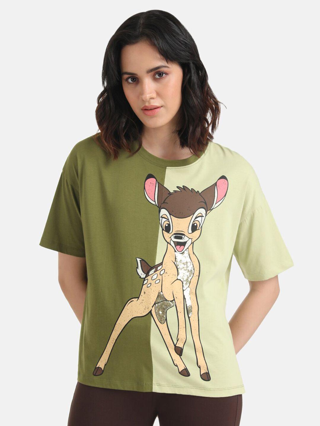 kazo bambi printed drop-shoulder sleeves cotton oversized t-shirt