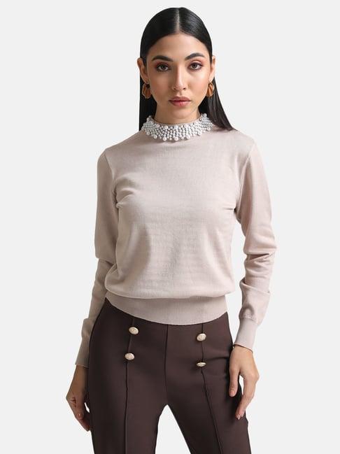 kazo beige cotton embellished pullover