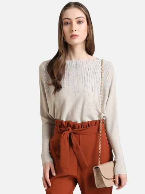 kazo beige embellished print pullover