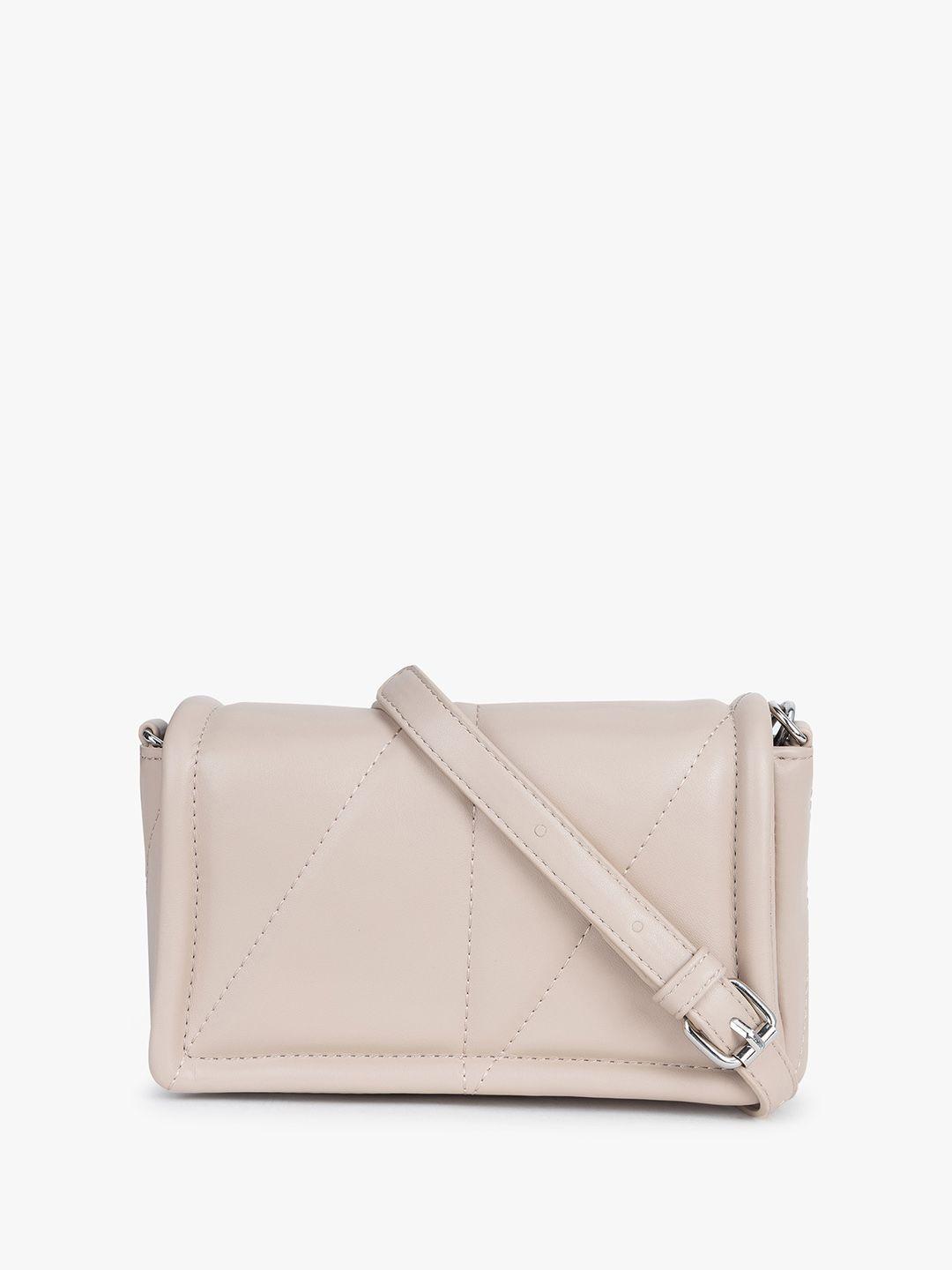 kazo beige pu structured sling bag with quilted
